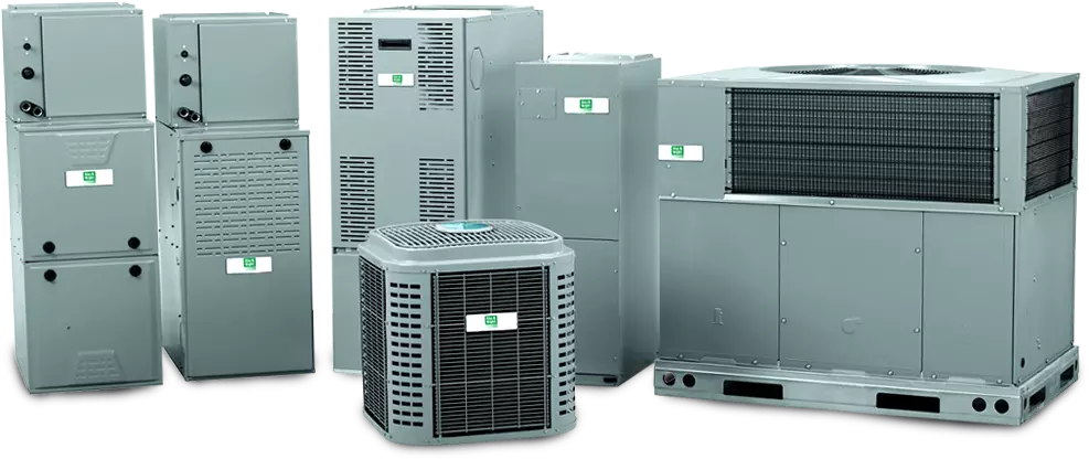 A collection of various-sized gray HVAC units against a white background in Redmond, WA